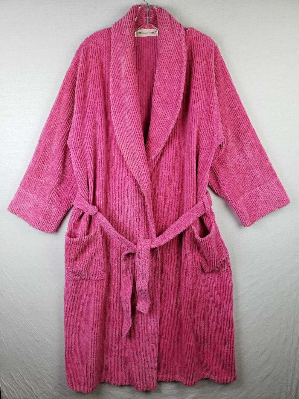 Vintage Victoria's Secret Robe Pink Cotton Ribbed Plush Cotton Belted size L